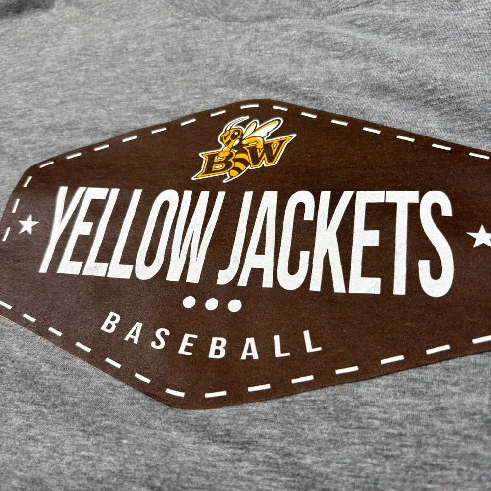 Nike Baldwin Wallace‎ Yellow Jackets T Shirt Mens L Long Sleeve Grey Baseball